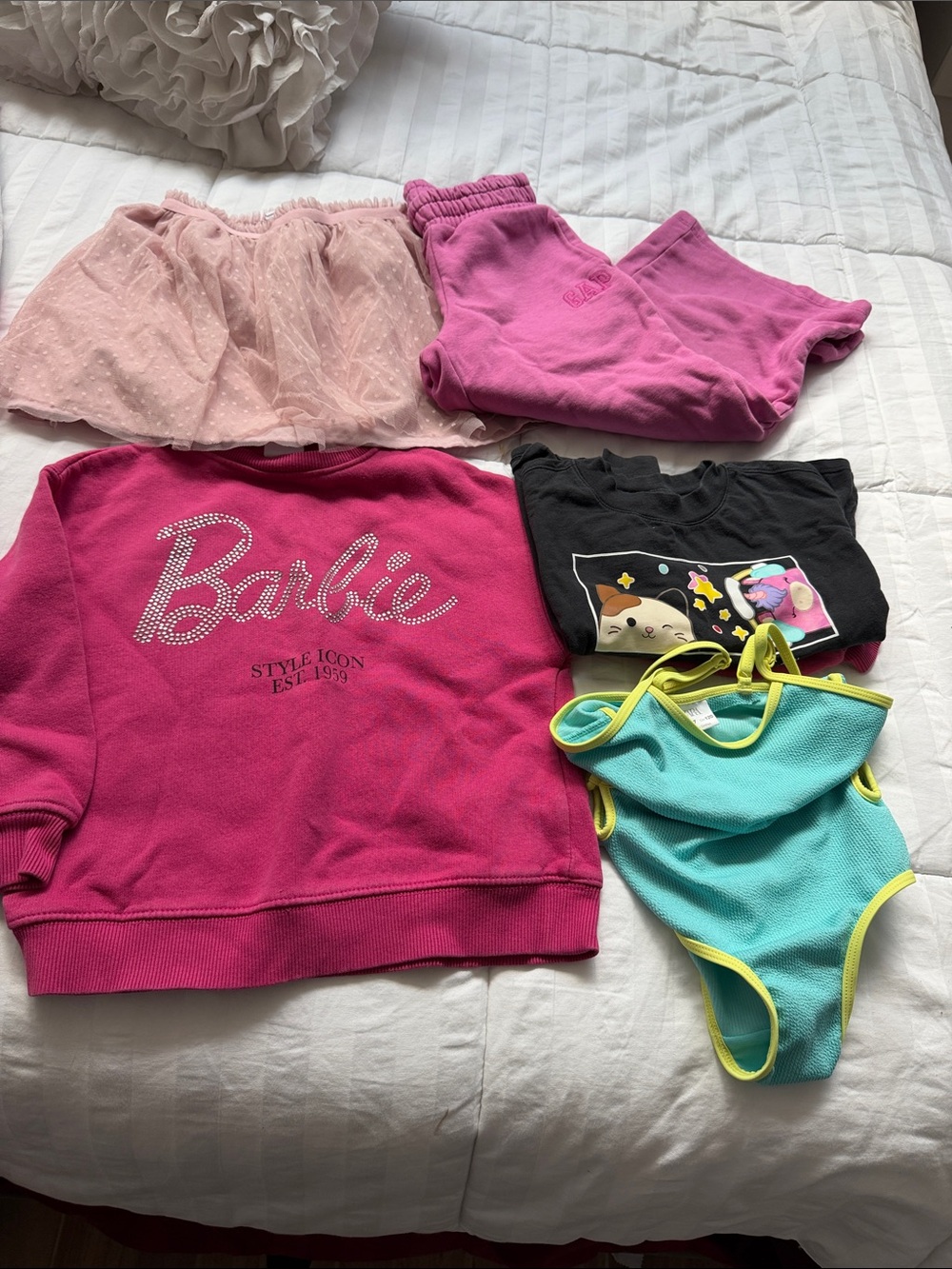 Zara Barbie Pink Rhinestone Sweatshirt & Turquoise Lime Trim Swimsuit Set